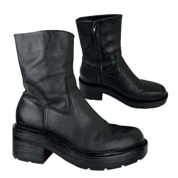 Zara Leather Ankle Platform Combat Boots Chunky Sole 1124/010 Women's Size 41 - Picture 2 of 16